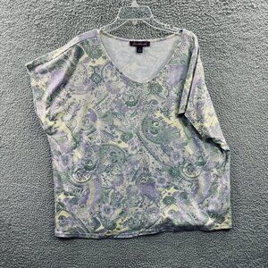 Gloria Vanderbilt Womens Top 3X‎ Green Lavender Short Sleeve Pullover Shirt